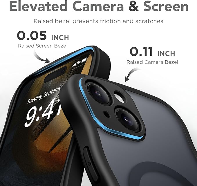 CAPRARO Cute for iPhone 15 Case, Compatible with MagSafe, [Curly Wave Edge] [Full Camera Protection] [14 FT Drop Protection] Magnetic Phone Case for 15 6.1 Inch, Black