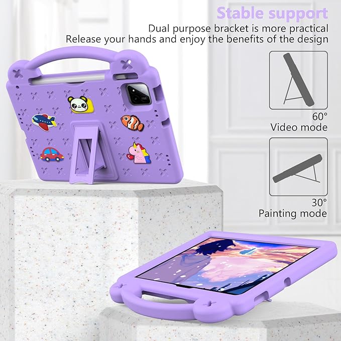 AKABEILA Compatible with Xiaomi Pad 7/Xiaomi Pad 7 Pro 11.2 inch 2024/Xiaomi Pad 8 2025 11.2 inch Tablet Case, Kids Friendly Universal Protective Case with Shoulder Strap & Stand Handle Light Purple
