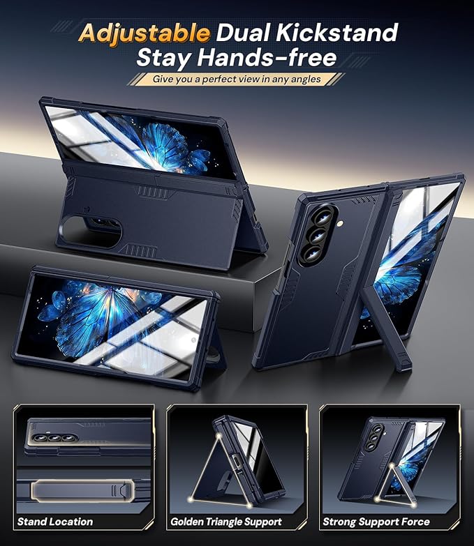 Kaiiecal for Samsung Galaxy Z-Fold-7 Case: Dual-Stand & Rugged Hinge Protection & HD Screen Protector [Anti-Fingerprint & Anti-Slip] Durable Shockproof Cover for Z Fold7 5G 2025(Blue)