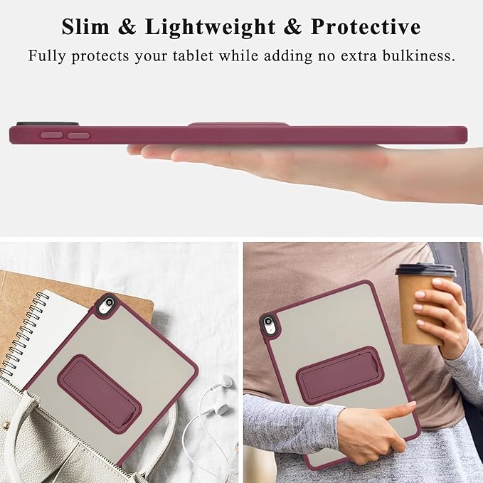 Shockproof Case for iPad (A16) 11th/10th Generation 10.9 inch 2025/2022, Kickstand Slim Fit Rugged Bumper Lightweight Anti-Scratch Bumper Case Cover for iPad 11th/10th Gen, WineRed