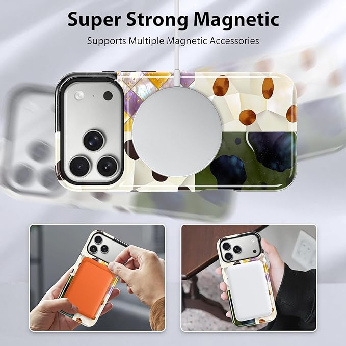 KANGHAR Compatible with iPhone 17 Pro Max Case, Support for MagSafe, Silicone Checkered Spot Cute Pattern, Wristband Kickstand Camera Protection Soft Slim Phone Case for Girls Women -Colorful
