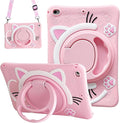 Dteck for iPad 10.9" 10th Generation Case Kids,Cute Cartoon 3D Unique Design Light Rotating Handle Stand Shoulder Strap Soft Silicone Funda Drop Rugged Shockproof Protective Kid-Proof Case,Cat