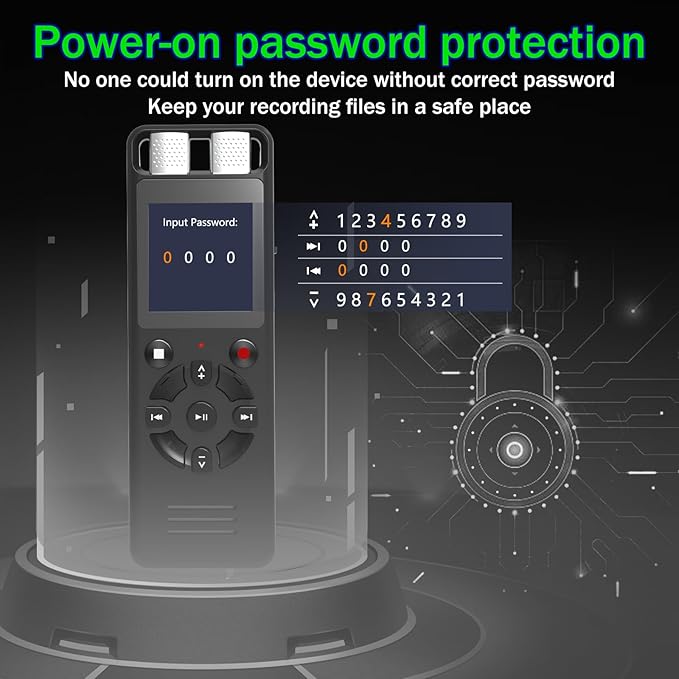 64GB Digital Voice Activated Recorder for Lectures&Meetings,Phone Connected via OTG,4640 Hours Audio Recorder with Tripod Stand,Recording Device with Playback,MP3 Player,Password,Variable Speed
