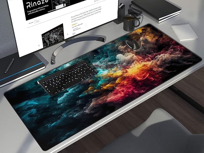 Rinaze Large Gaming Mouse Pad Desk Mat with Superior Micro-Weave Cloth, XXL Big Mousepad with Stitched Edges, Anti-Slip Desk Keyboard Pad for Gaming, Office and Home