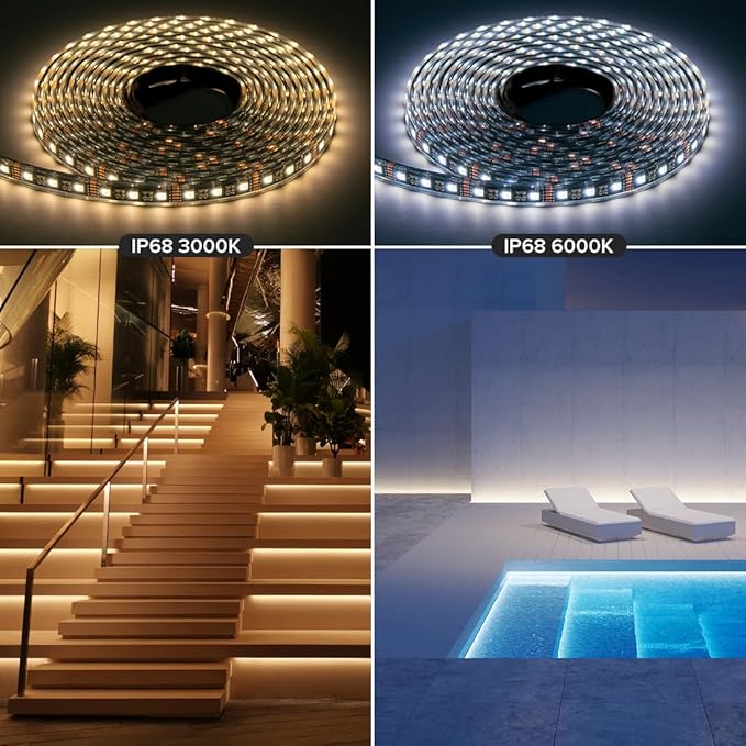 BTF-LIGHTING IP68 Waterproof Outdoor RGBW LED Strip 5050SMD RGB+Warm White(3000K-3500K) 4 Color in 1 DC12V 16.4ft 5m 60LED/m Multi-Colored Light White PCB Can Work Outdoor(No Adapter or Controller)