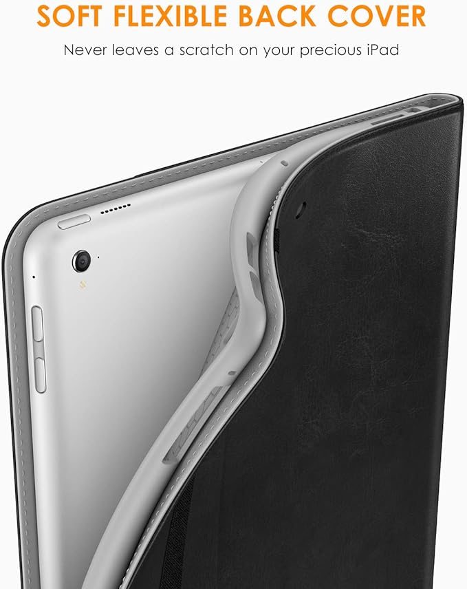 DTTO for iPad 9.7 Inch 5th/6th Generation 2018/2017 Case with Apple Pencil Holder, Premium Leather Folio Stand Cover Case for Apple iPad 9.7 inch, Also Fit iPad Pro 9.7/Air 2/Air - Black