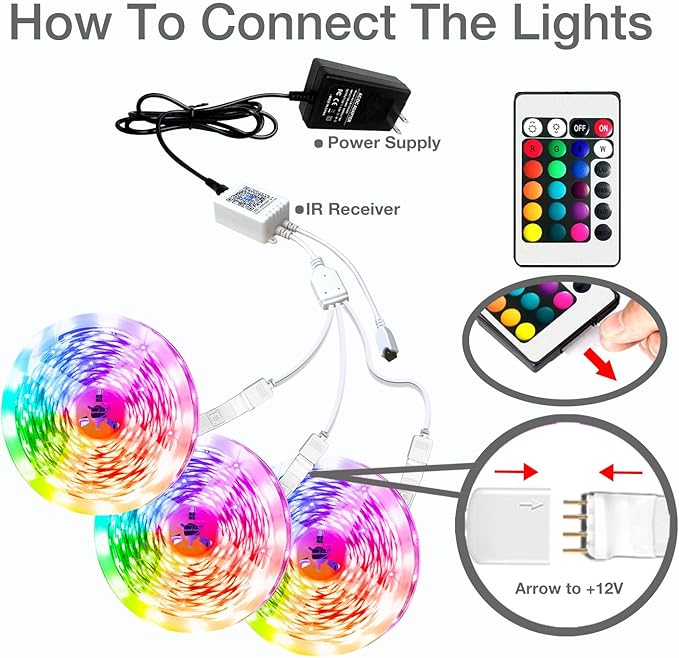 phopollo Bluetooth 24V Led Strip Lights 300ft (3 Rolls of 100ft), Color Changing LED Lights for Bedroom, Kitchen Decor, App Control and Music Sync