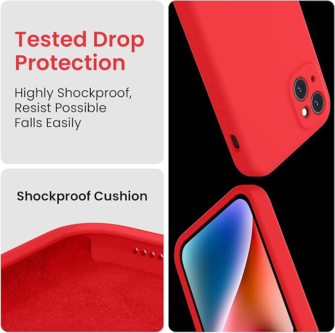 FireNova Designed for iPhone 13 Case, Silicone Upgraded [Camera Protection] Phone Case with [2 Screen Protectors], Soft Anti-Scratch Microfiber Lining Inside, 6.1 inch, Red