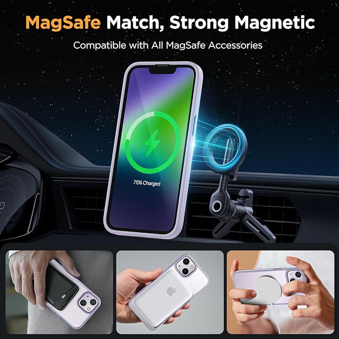 Miracase Magnetic for iPhone 14 Plus Case 6.7 inch (Compatible with MagSafe)（with 2X Screen Protectors） Military-Grade Protection, Anti-Fingerprint Translucent Matte Phone Case Cover, Light Purple