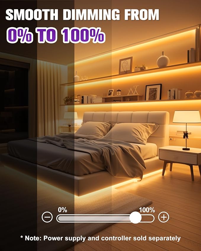 HitLights COB LED Strip Lights Warm White 2700K, 16.4ft Premium 12V Tape Light High Density, 2400 LEDs, 305+ LM/FT, CRI 90+, IP30, Lighting for Kitchen, Cabinets, UL Listed (Power Source Not Included)