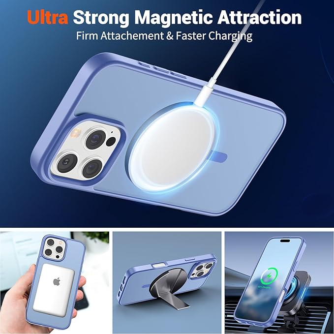 SUPFINE Magnetic for iPhone 16 Pro Case (Compatible with MagSafe) (Military Grade Drop Protection) Slim Translucent Matte Shockproof with Anti-Fingerprint Phone Case,Blue Purple