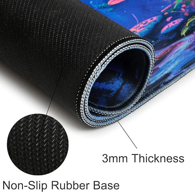 Simpkeely Fantasy Mushroom Mouse Pad, Blacklight Gaming Forest Waterproof Extended Large Desk Pad UV Long Computer Keyboard Big Mouse Mat with 3mm Non-Slip Rubber Base for Office Home - 31.5" x 11.8"