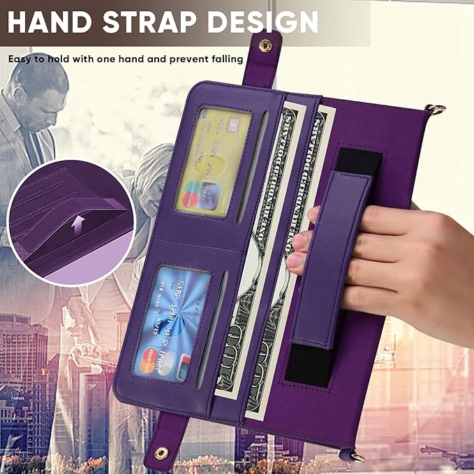Handbag Case for iPad (A16) 11" 2025 & iPad 10th Gen 10.9", Techcircle Folio Stand PU Leather Crossbody Cover with Pencil Holder+Card Slots Wallet Case w/Shoulder Strap+Hand Strap, Purple