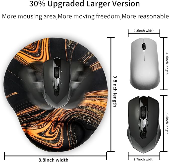 Ergonomic Mouse Pad with Wrist Support,Cute Mouse Pads with Wrist Rest,Comfortable Mouse Pad for Home Office Gaming Working Computers Laptop,Pain Relief with Non-Slip PU Base (Black Gold)