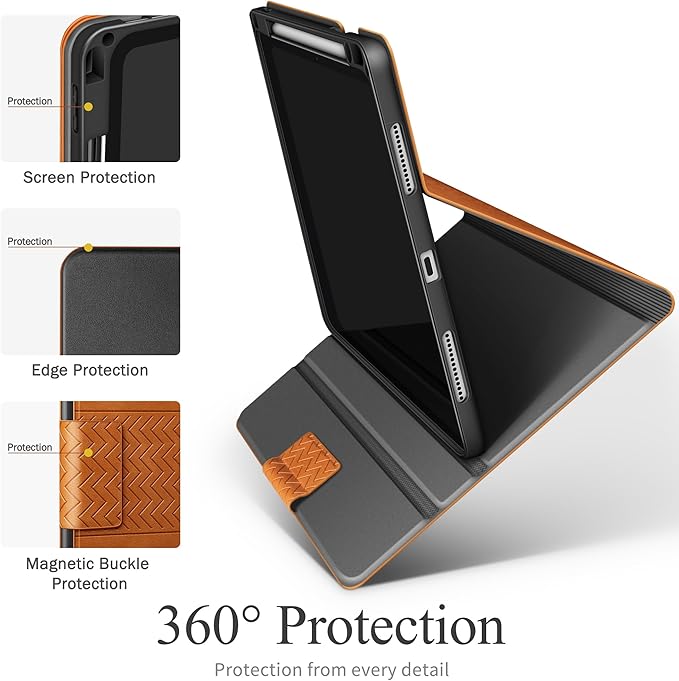 auaua Case for iPad Pro 11 Inch (M5/M4) 2025/2024, PU Leather Case with Pencil Holder, Supports Pencil Pro and Pencil(USB-C), Adjustable Angles, Auto Sleep/Wake (Brown)
