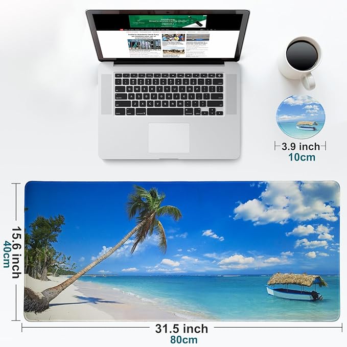 Large Gaming Mouse Pad with Coaster, Desk Matt for Desktop, Desk Pad, Mouse Pads Mat, Stitched Edges Big Extended Mousepad for Computer Keyboard Laptop Office Decor, 31.5'' x15.6''-Sunshine Sea