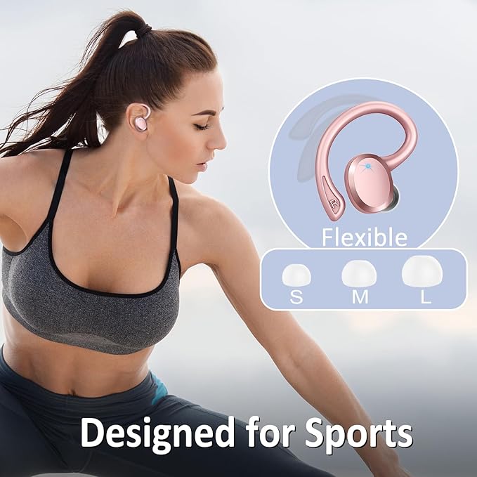 Wireless Earbuds Sport, Bluetooth 5.4 Headphones Bass Hi-Fi Stereo Over Ear Buds, 56Hrs CFZNoise Cancelling Headset with Earhook, IP-X7 Waterproof Earphones Workout Running for Laptop Pad Android iOS