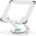 SOUNDANCE 360 Rotating Laptop Stand, Ergonomic Computer Riser for Desk, Adjustable Height Multi-Angle Metal Holder, Foldable Portable Notebook Elevating Base for Office & Home, White