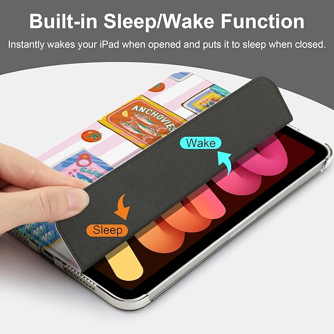 DONGKE for iPad mini 7 (A17 Pro) 2024 & iPad mini 6 2021 8.3 Inch, Slim Foldable Stand Hard PC Translucent Back Shell Smart Cover for iPad mini 7th/6th Generation [Auto Wake/Sleep] - Canned Sardines