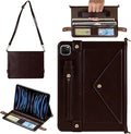 Handbag Case for iPad Air 13" & Pro 12.9" 2018-2022, Techcircle PU Leather Folio Stand iPad Crossbody Wallet Case with Pencil Pocket, Card Slots, Hand Strap+Shoulder Strap, Dark Brown