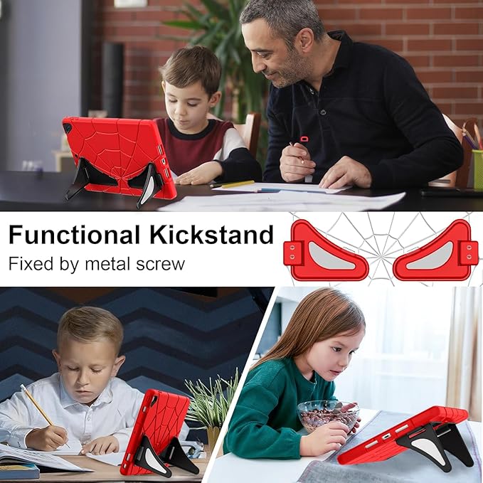 Case for iPad 6th/5th Generation 9.7 Inch 2018/2017, Rugged Full-Body Heavy Duty Soft Silicone Cute Protective Case Kids Boys Girls Cover with Handle Stand for iPad Air 2/Pro 9.7 - Red+Black