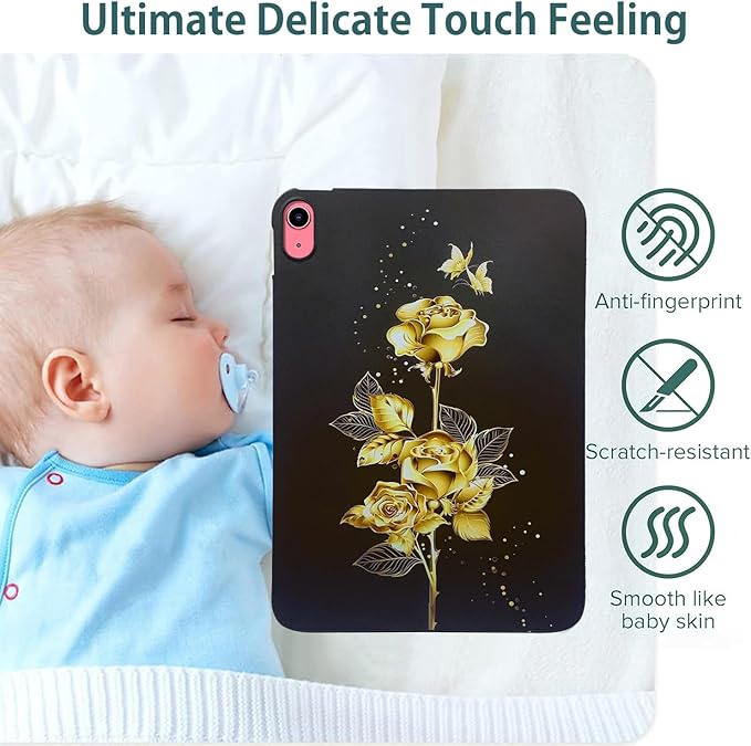 for Apple iPad (A16) 11th Generation Case 11 inch 2025 & iPad 10th Generation Case 10.9 inch 2022, Lightweight Soft TPU Back Shockproof Cover Silicone Bumper Shell, Gold Butterfly Rose