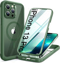 Miracase for iPhone 13 Pro Case 6.1",Full-Body Protection,Clear Bumper Case with Built-in 9H Tempered Glass Screen Protector,Military-Grade Drop Protection Outdoor Phone Case for iPhone 13 Pro,Green