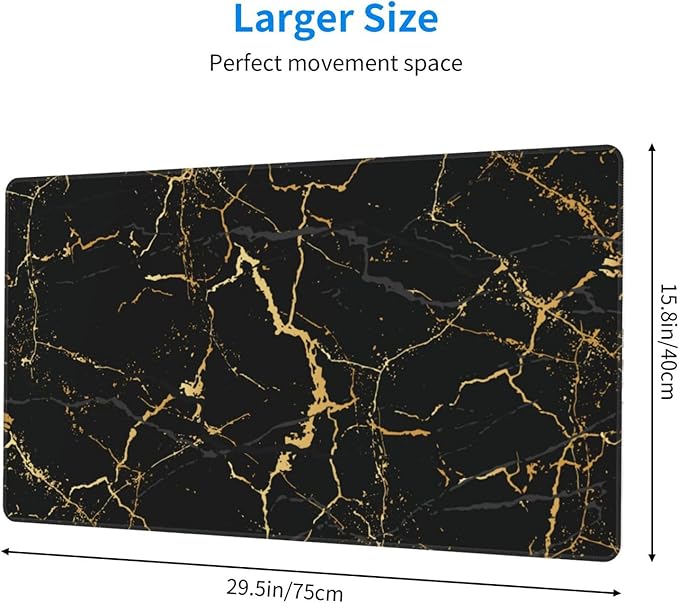 Black and Gold Marble Large Extended Mouse Pads XL Mousepad with Stitched Edges Marbling Non-Slip Rubber Base Computer Keyboard Pad Desk Mat for Home Office Desk Decor, 29.5" X 15.8"