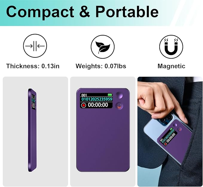 AI Voice Recorder, ChatGPT Transcribe & Summarize, 112 Languages Digital Voice Recorder, Noise Reduction Portable Dictaphone, 64GB HD Recording Device for Meetings, Lectures, Calls, Interviews
