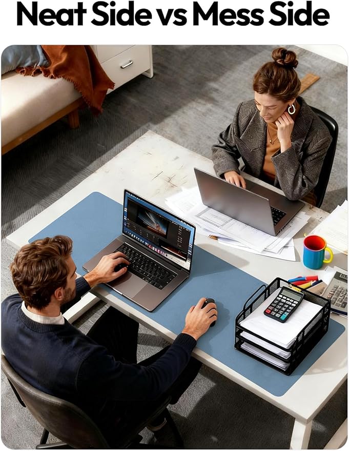YSAGi Leather Desk Protector, Office Mat, Large Mouse Mat, Non-Slip PU Leather Blotter, Laptop Desk, Waterproof Writing Pad for Office and Home (Blue, 23.6" x 13.8")