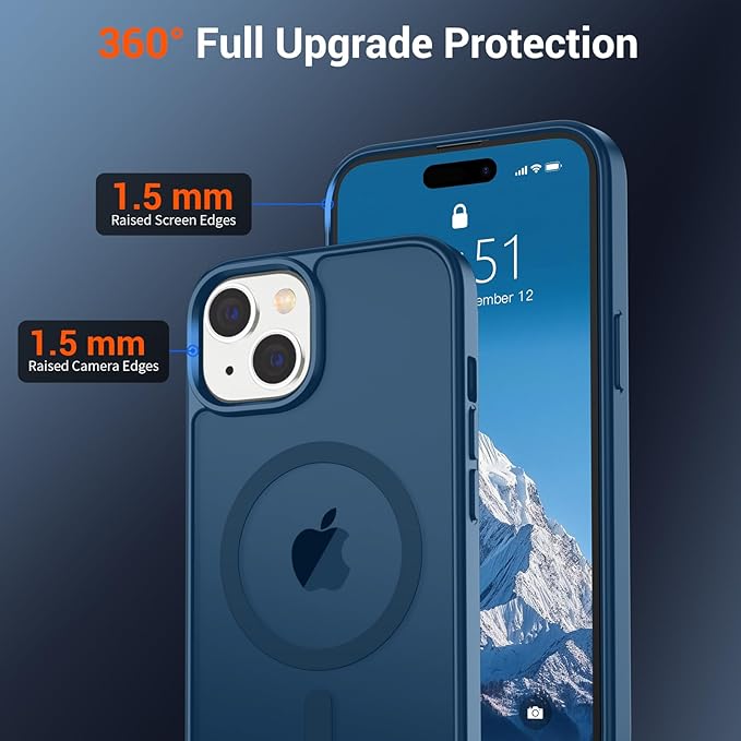 SUPFINE Magnetic for iPhone 15 Case (Compatible with MagSafe) (Military Grade Drop Protection) Slim Translucent Matte Shockproof with Anti-Fingerprint Phone Case,Deep Blue