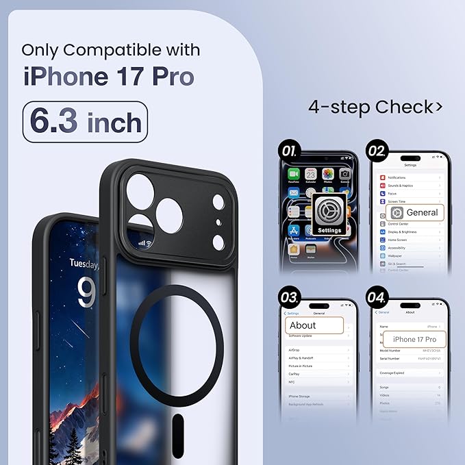GolbinBox for iPhone 17 Pro Case with Stand,Compatible with MagSafe,[Camera Control][Military Drop Protection] Shockproof Slim Translucent Matte Phone Cover for iPhone 17 Pro 6.3",Black/Clear
