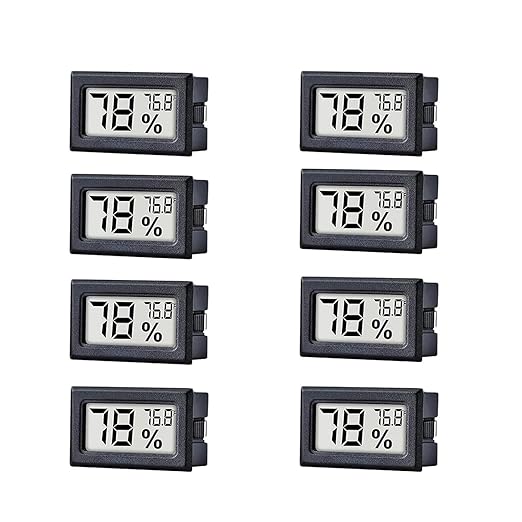 8 Pack Mini Indoor Temperature Humidity Meter Gauge Thermometer Hygrometer LCD Display Fahrenheit (℉) for Humidors Greenhouse Garden Cellar Jars Closet