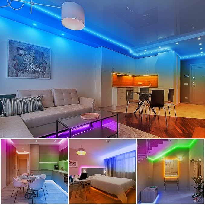 dalattin Led Lights for Bedroom 130ft(2 Rolls of 65.6ft), Led Lighting with Remote&App Control, Color Changing Led Lights for Room, RGB Led Strip Lights Music Sync, Home Decor, 24V Power Supply