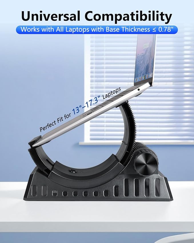 Laptop Stand for Desk, Height and Angle Adjustable, 2-in-1 Laptop Stand Vertical Laptop Stand with Innovative Half-Moon Shape, Heat Dissipation, Compatible with 13"-17.3" Laptops