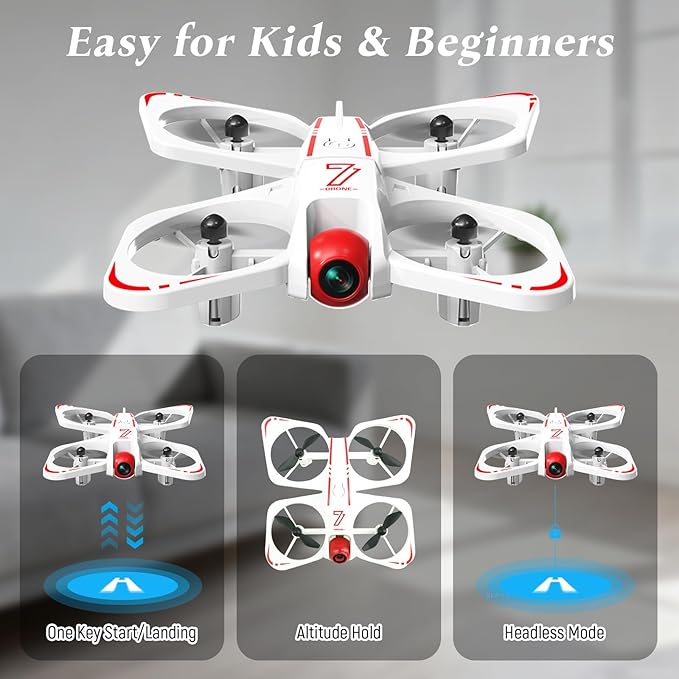 A ALPHA Mini Drone with 720P Camera for Kids, Micro Drone for Beginners, RC Plane with Propeller Protection,360°Flips, Indoor Outdoor Quadcopter Toy with Colorful LED Lights