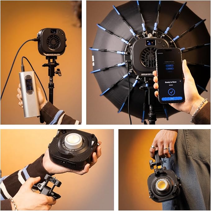 Amaran Halo 100x 100W Bi-Color COB Monolight – 4,890 Lux, CCT 2,700K -6,500K,CRI 96+, 28dBA Quiet,Dual AC/USB-C Power,App Control, Bowens Mount Continuous Light for Studio/Streaming/Location Shooting