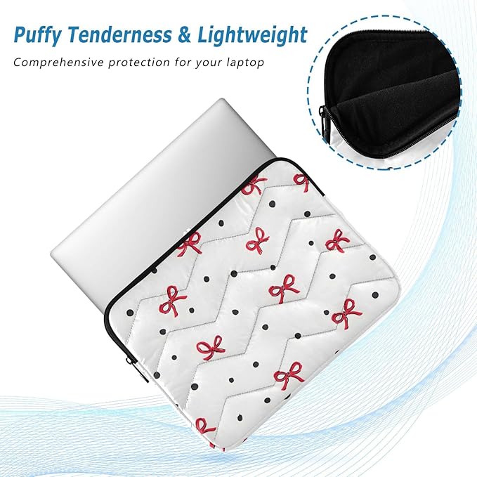 Laptop Case Sleeve, Red Bow Polka Dot Pattern Shockproof Protective Computer Carrying Cover, Briefcase Handbags 13-13.3inch Laptop Sleeve Bag