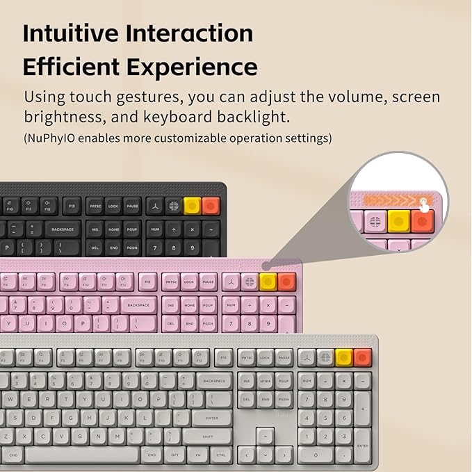 NuPhy Node100 Wireless Mechanical Keyboard, Hot Swappable Custom Bluetooth Keyboard, 109 Keys Computer Gaming Keyboards, Supports Touch Gestures, PBT Keycaps, RGB Backlit, Bluetooth/2.4GHz/USB-C