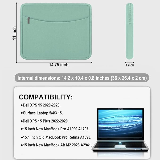 Laptop Sleeve 14 inch, Shockproof Protective Laptop Cover Briefcase Carrying Computer Bag with Accessory Pocket Portable Computer Case for 14" MacBook, HP, Dell, Lenovo, Acer, Binglan