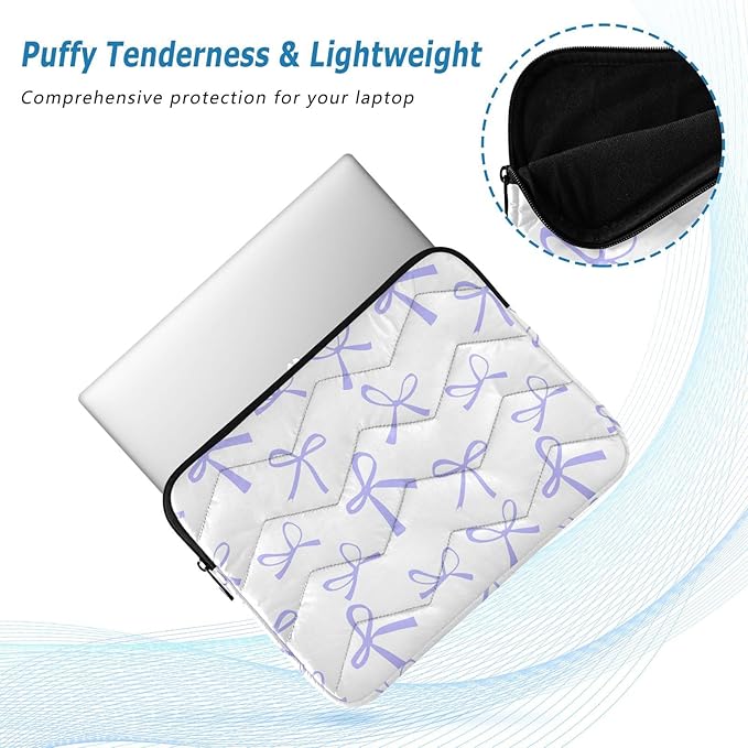 Laptop Case Sleeve, Blue Purple Bow Pattern Shockproof Protective Computer Carrying Cover, Briefcase Handbags 13-13.3inch Laptop Sleeve Bag