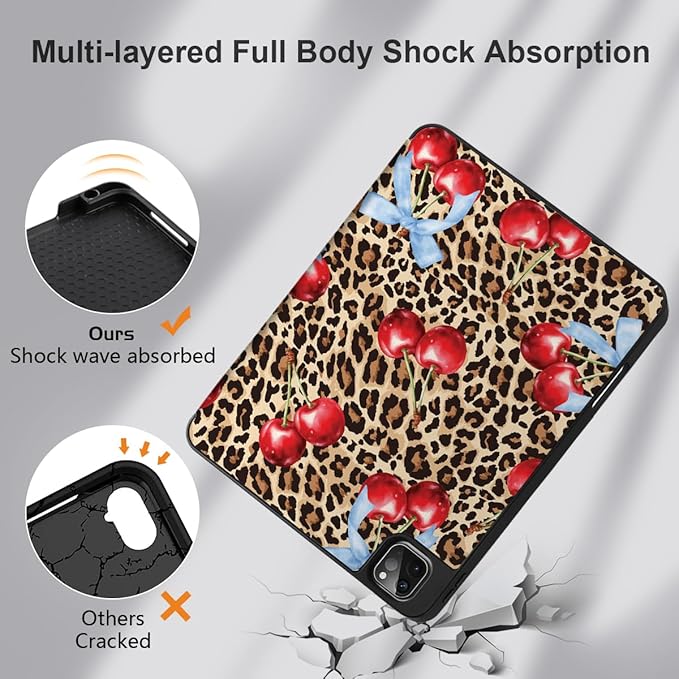 DONGKE Case for 2022/2021/2020/2018 iPad Pro 11 inch Gen 4/3/2/1 - Slim Protective Case - Built in Pencil Holder Support Charging - Trifold Stand & Sleep/Wake Cover- Leopard