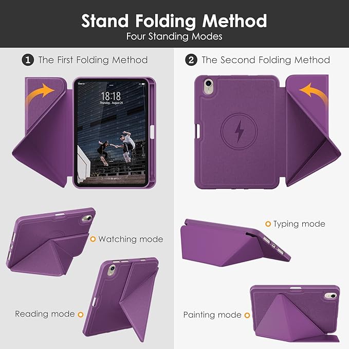 DTTO Case for iPad mini 7 (A17 Pro) 2024 / iPad mini 6 2021 8.3 inch with Pencil Holder, Multi-Angle Magnetic Standing Cover for iPad mini 7th/6th Generation [Auto Wake/Sleep], Dark Purple