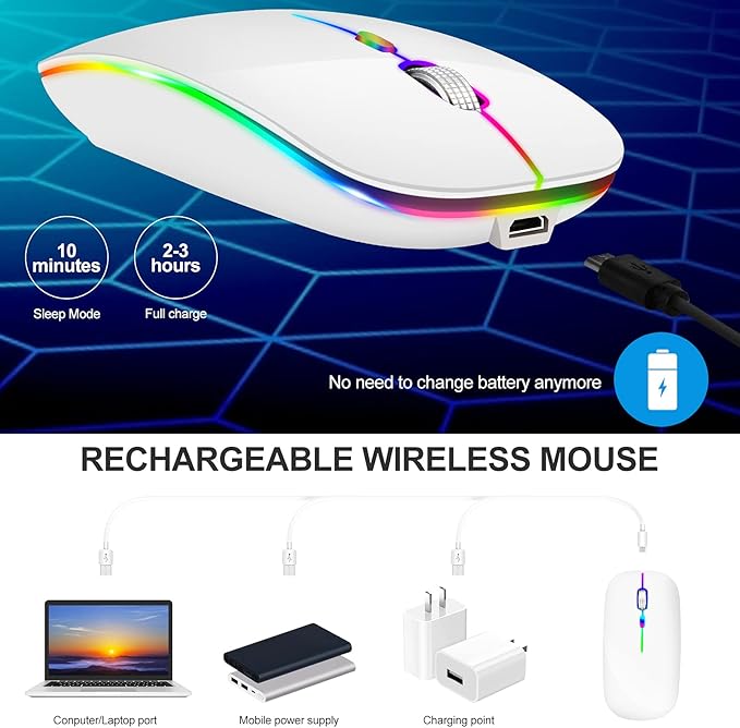 KLO Rechargeable Bluetooth 5.2/3.0/Type-C/USB-2.4G Mouse for MacBook/MacBook air/Pro/iPad, Wireless Mouse for Laptop/Notebook/pc/iPad/Chromebook (2/White)