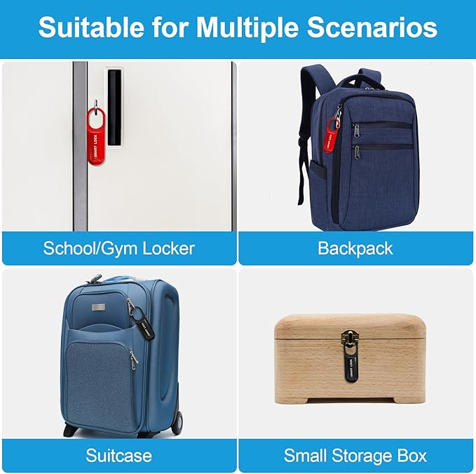 Smart Fingerprint Padlock for Locker, Small Rechargeable Fingerprint Lock, Keyless Biometric Thumbprint Padlock for Gym School Locker, Suitcase, Backpack