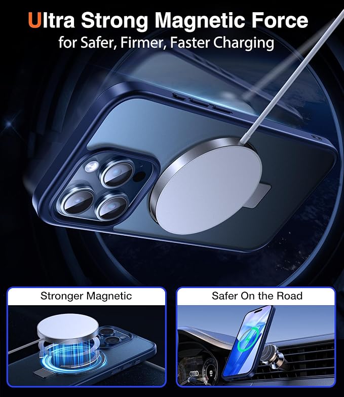Chicfun 3-in-1 [Magnetic+Kickstand+Ring Holder] for iPhone 15 Pro Max Case Stand Ring Holder Compatible with MagSafe, Military Shockproof Protective Matte iPhone 15 Pro Max Phone Case Kickstand Cover