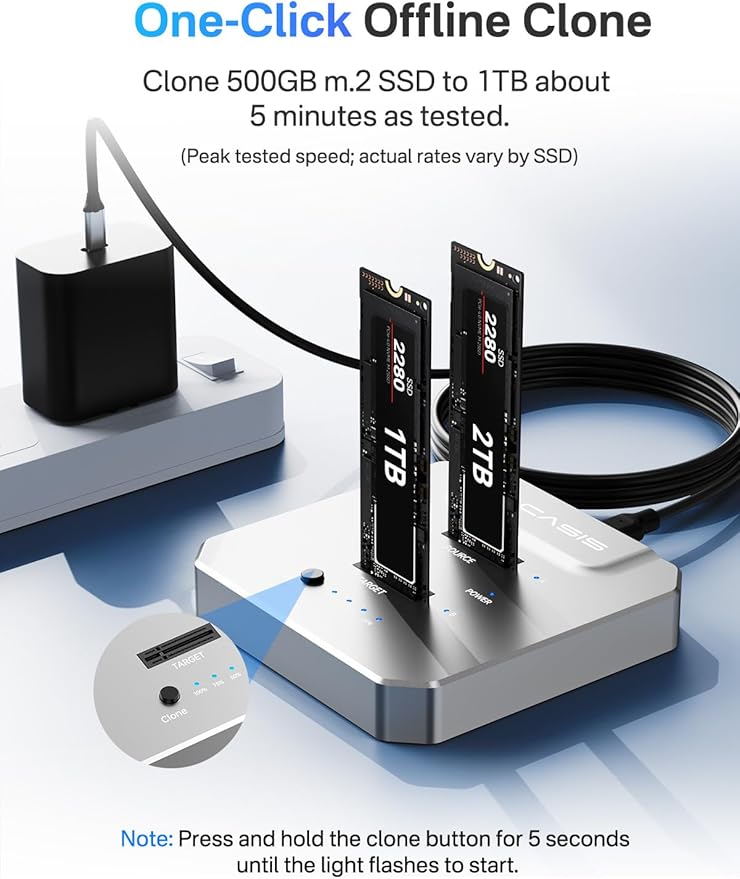 ACASIS 20Gbps M.2 NVMe SSD Cloner & Docking Station, Dual-Bay Offline Duplicator with Aluminum Heat Dissipation Enclosure, Tool-Free USB Adapter for M Key PCIe NVMe SSD Reader