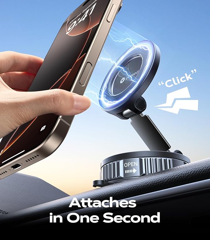 VICSEED 2026 Upgraded Car Phone Holder for Magsafe Car Mount [85 LBS Strongest Suction] Vacuum Magnetic Phone Holders for Your Car 360° Adjustable Car Phone Mount for iPhone 17 Pro Max 16 15 14 13 12