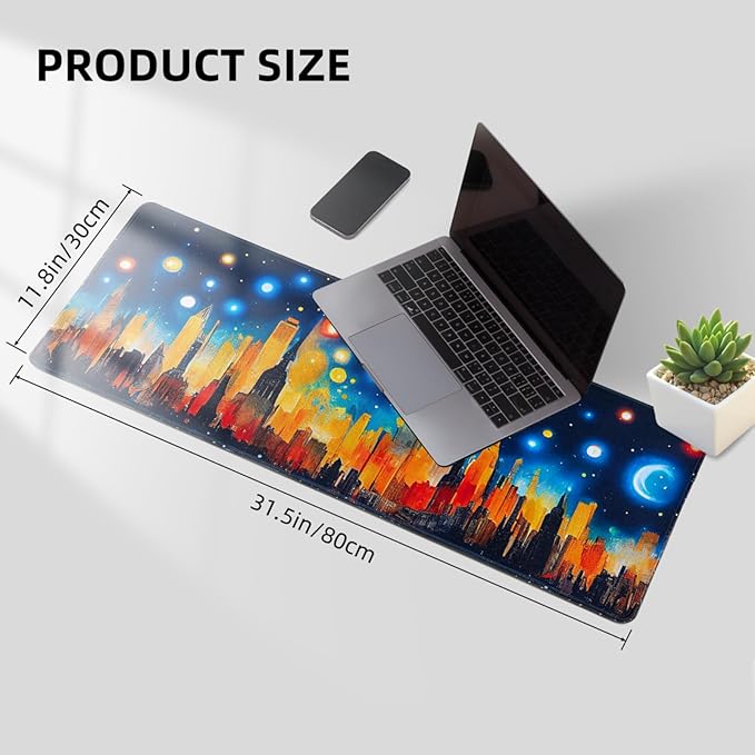 Hopipad Large Gaming Mouse Pad, Desk Mat With Seamed Edges, Waterproof Non-Slip Rubber Base, 31.5x11.8 Inch Keyboard Pad Computer Mat, Big XL City Mousepad