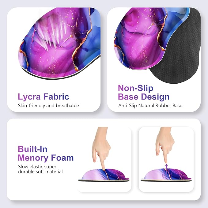 Large Gaming Mouse Pad Set, 4 in 1 Ergonomics Keyboard Desk Mat with Memory Foam Wrist Rest, Computer PC Extended Game Mousepad, Non-Slip Desk Pad Matt Easy Typing Pain Relief I Colorful Marble